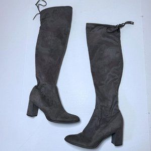 March Fisher Womens 9.5 M Gray Faux Suede Locket Over The Knee Boots Block Heel